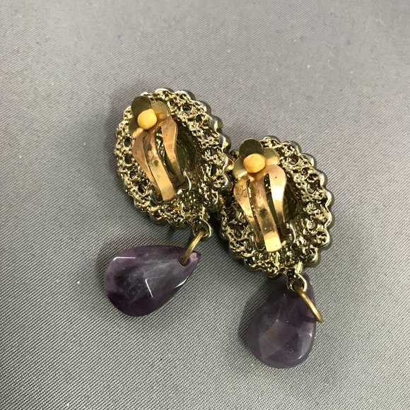 Vintage Clip On Earrings Multi Stones - Picture 4 of 6